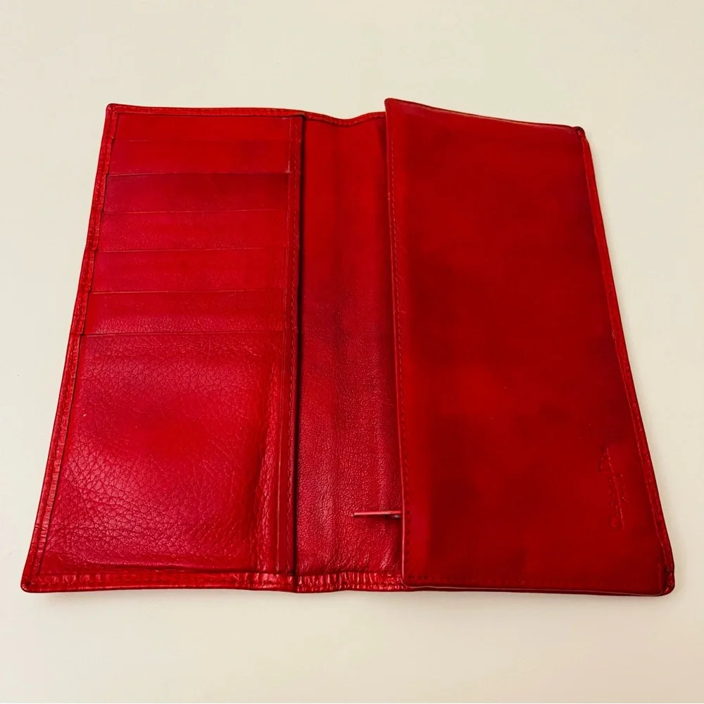 Vintage Christian Dior Red Pebbled Leather Continental Wallet
